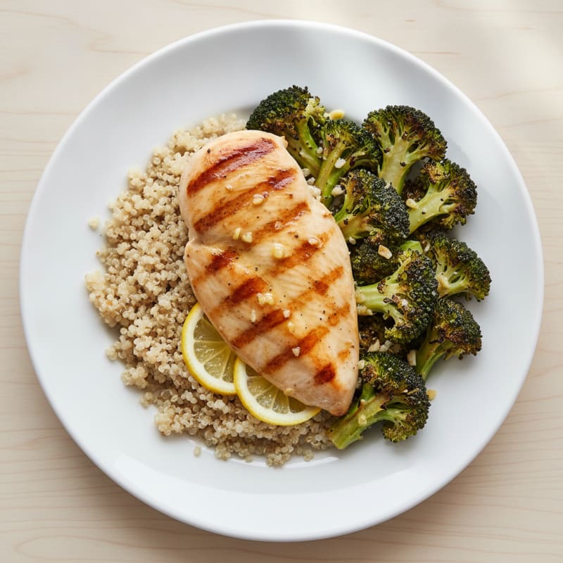 Grilled Chicken Breast over Quinoa and Roasted Broccoli