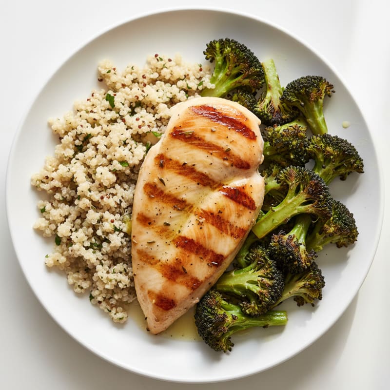 Grilled Chicken Breast with Roasted Broccoli and Quinoa