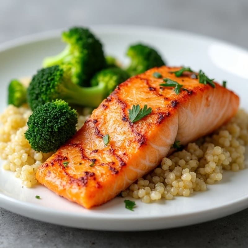 Seared Salmon with Steamed Broccoli and Quinoa
