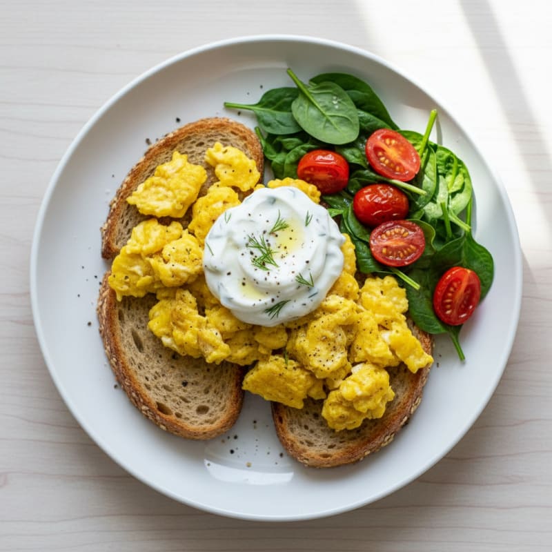 Golden Scrambled Eggs with Zesty Yogurt