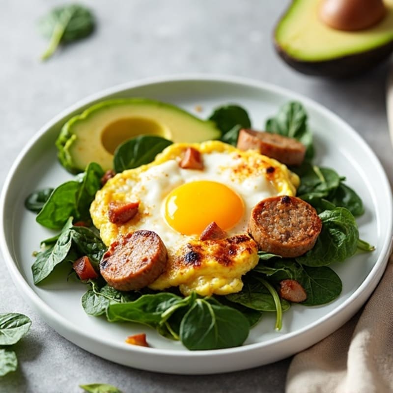 Egg White Spinach Scramble with Grilled Turkey Sausage