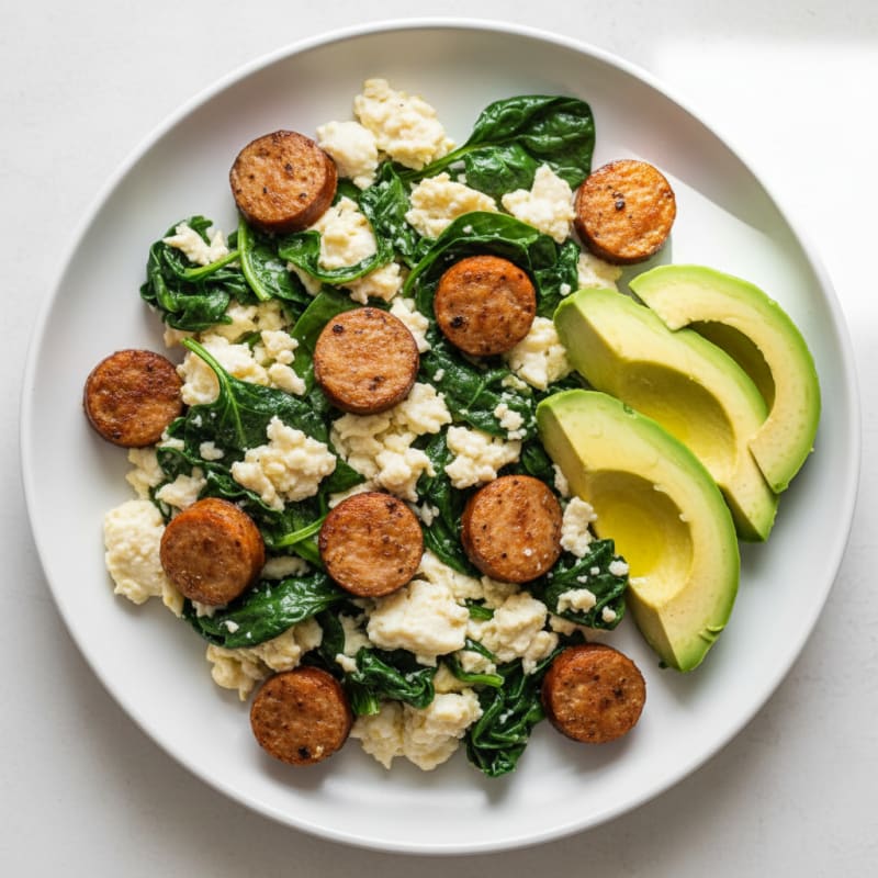 Egg White Scramble with Turkey Sausage and Spinach