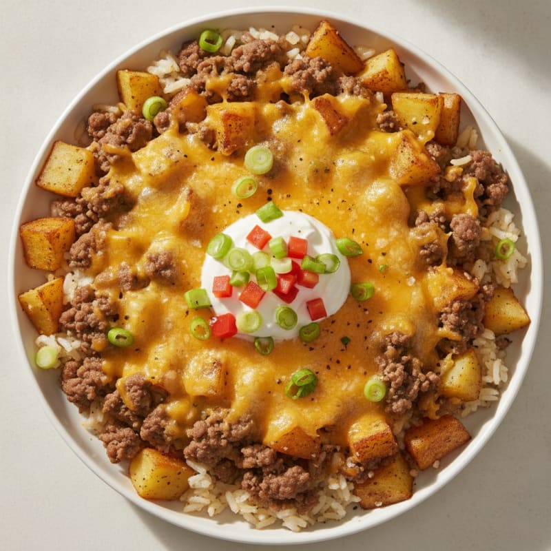 Ground Beef and Cheesy Rice Skillet
