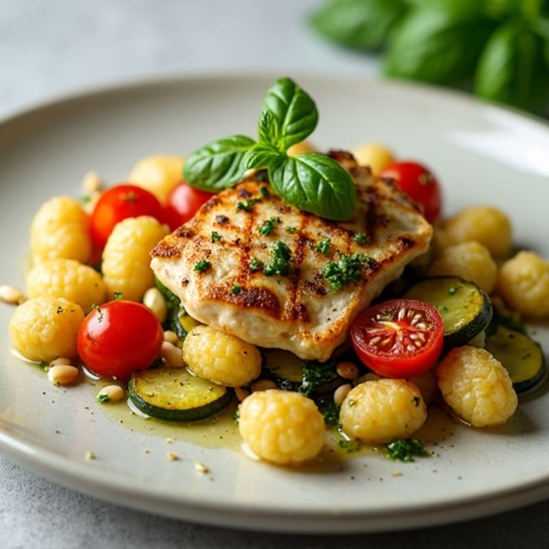 Crispy Gnocchi with Fresh Pesto and Roasted Vegetables