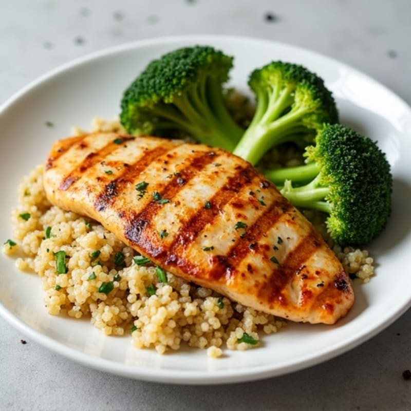 Grilled Chicken Breast with Quinoa and Roasted Broccoli