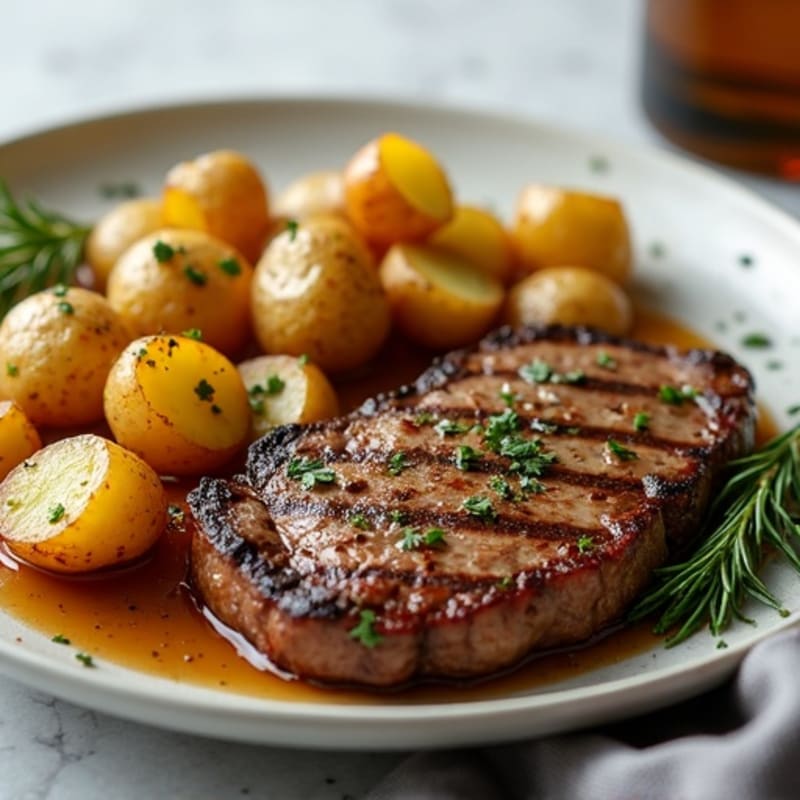 Pan-Seared Garlic Herb Steak with Crispy Roasted Potatoes