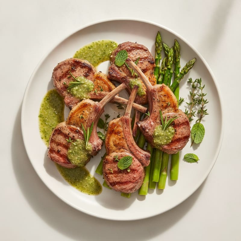 Grilled Herb Lamb Chops with Mint Sauce