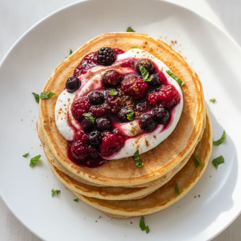 Fluffy Buttermilk Pancakes with Berry Compote