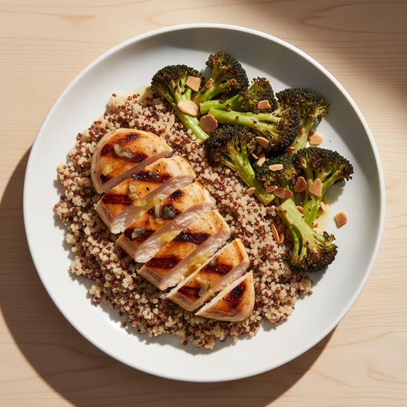 Grilled Chicken Breast with Quinoa and Roasted Broccoli