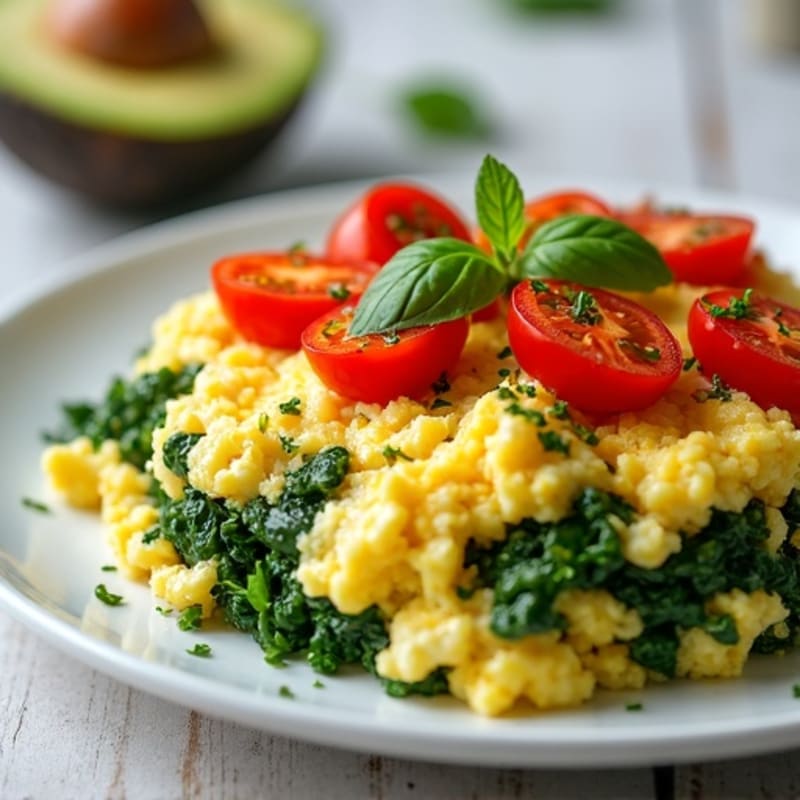 Cottage Cheese Scramble with Spinach and Cherry Tomatoes