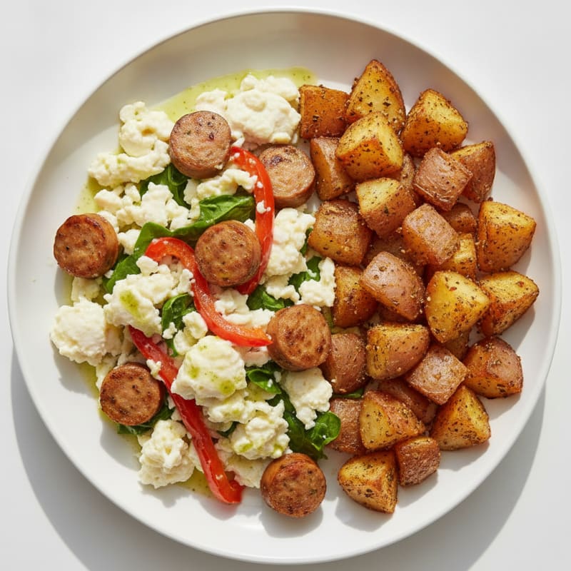 Scrambled Egg Whites with Chicken Sausage and Roasted Potatoes