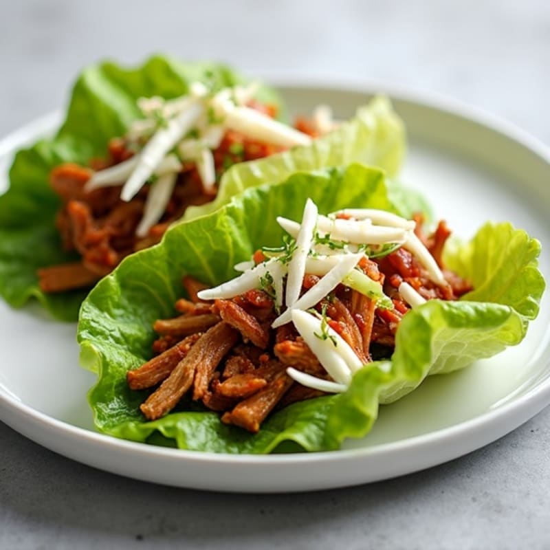 Smoky BBQ Pulled Pork Lettuce Wraps with Creamy Slaw
