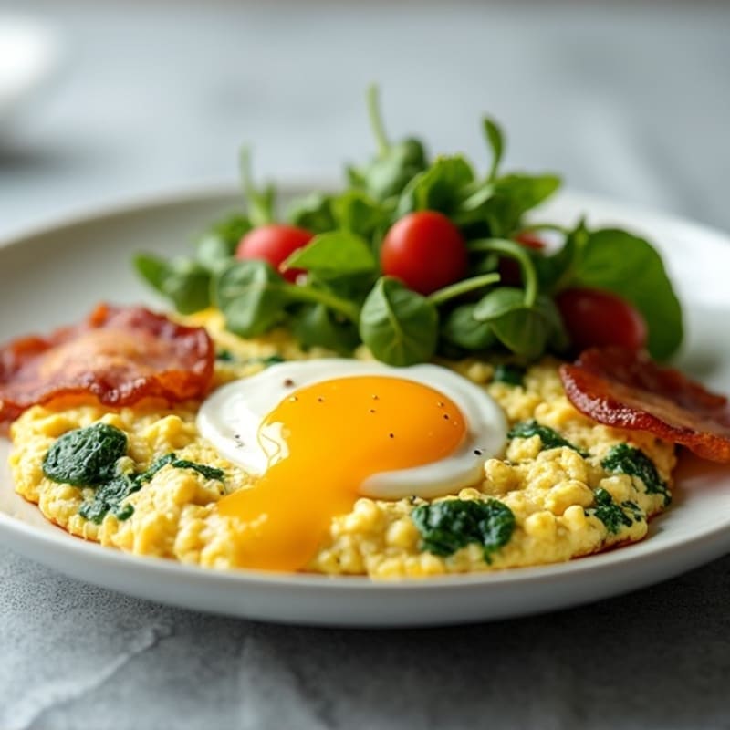 Cottage Cheese Scramble with Spinach and Turkey Bacon