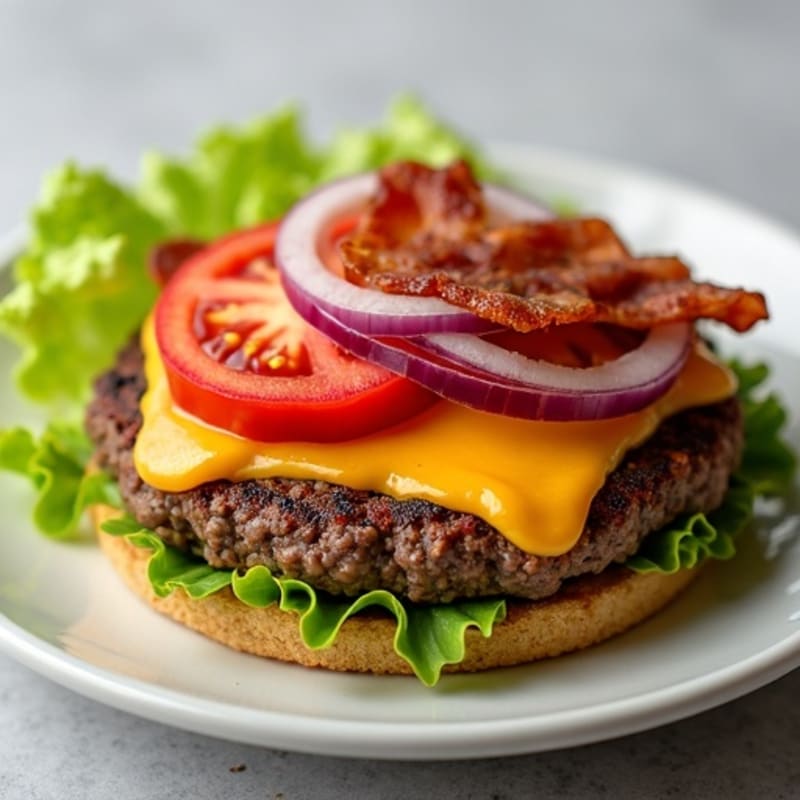 Lean Ground Beef Cheeseburger Skillet with Crispy Bacon and Fresh Toppings