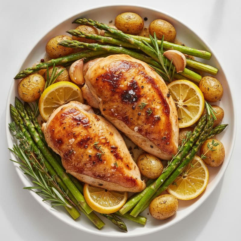 Lemon Herb Roasted Chicken with Asparagus