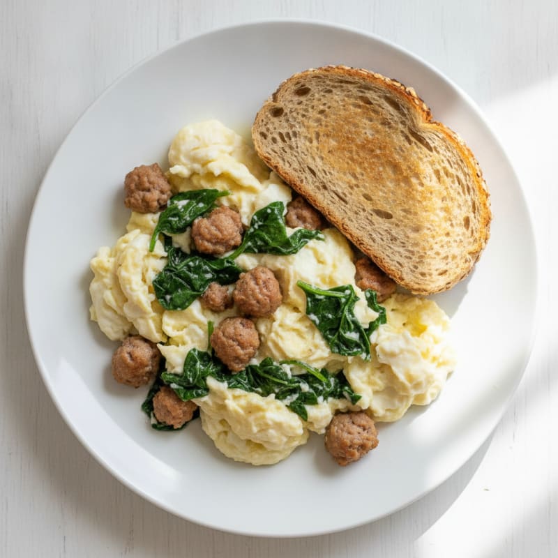 Egg White and Spinach Scramble with Turkey Sausage