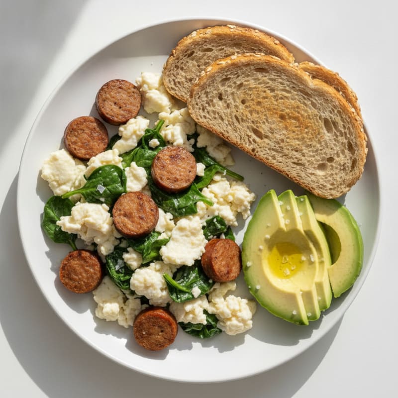 Egg White Scramble with Turkey Sausage and Spinach