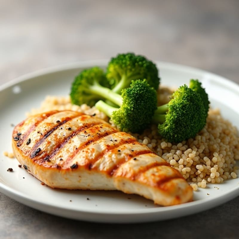 Grilled Chicken Breast with Quinoa and Steamed Broccoli