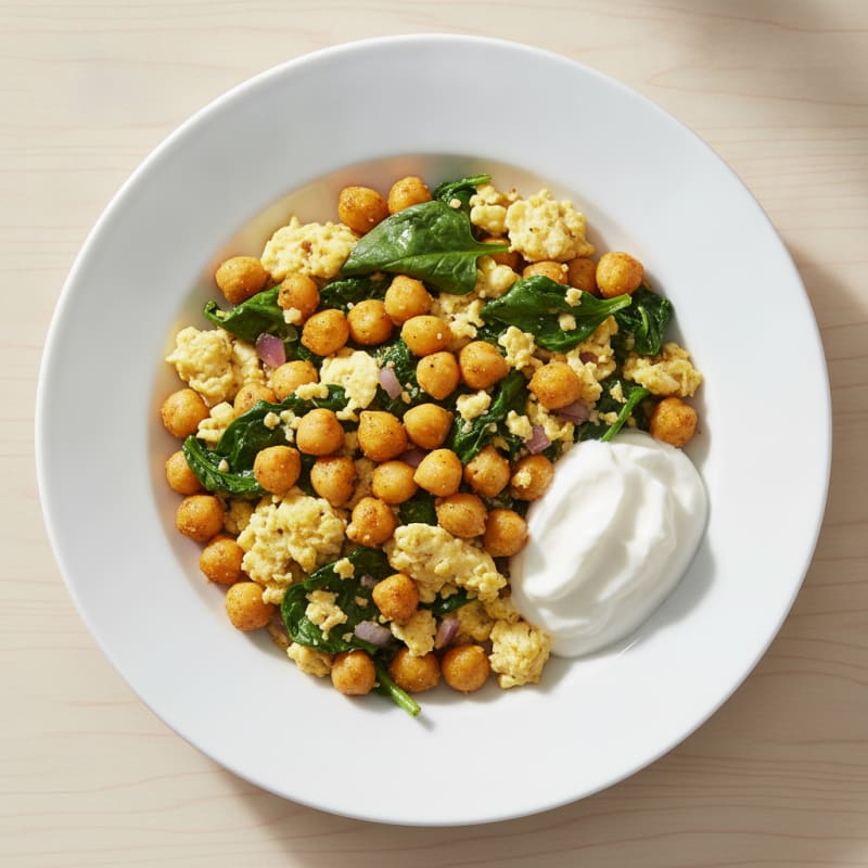 Chickpea Spinach Scramble with Greek Yogurt