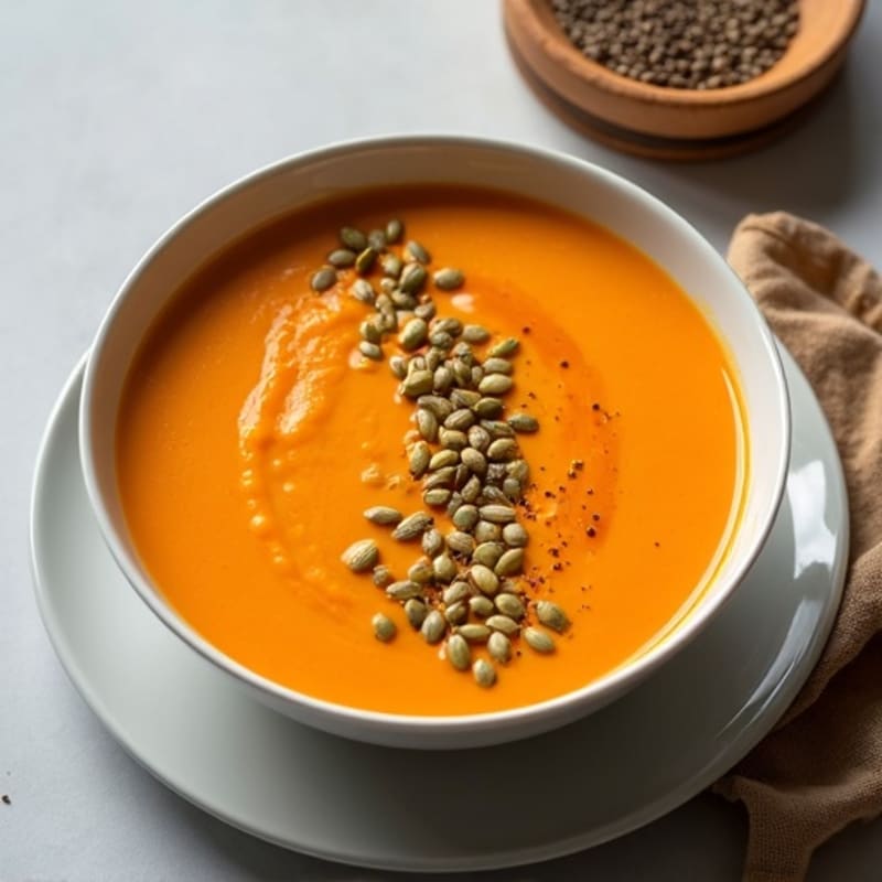 Silky Sweet Potato Soup with Roasted Pumpkin Seeds