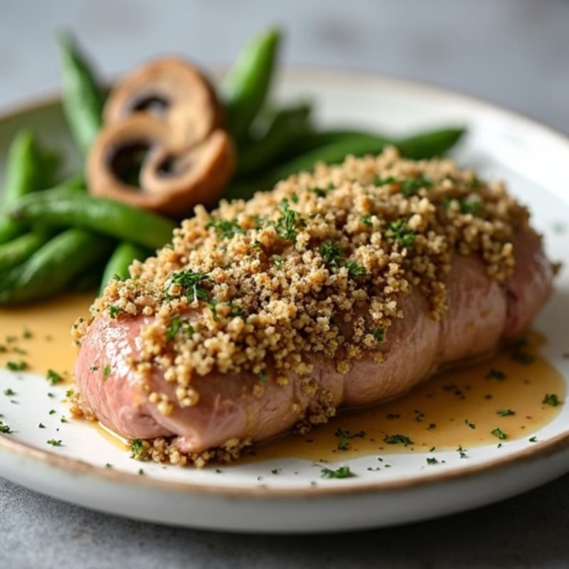 Herb-Crusted Beef Tenderloin with Mushroom Sauce