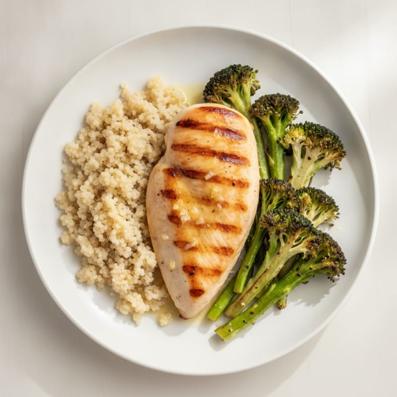 Grilled Chicken Breast with Quinoa and Roasted Broccoli