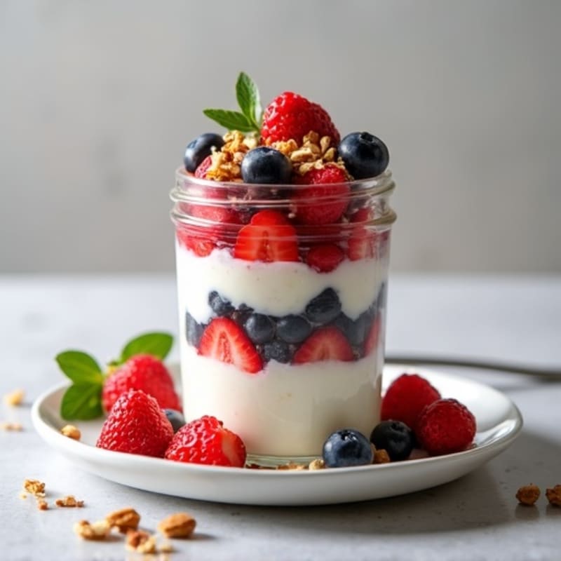 High-Protein Vanilla Berry Cottage Cheese Parfait with Crunchy Almonds