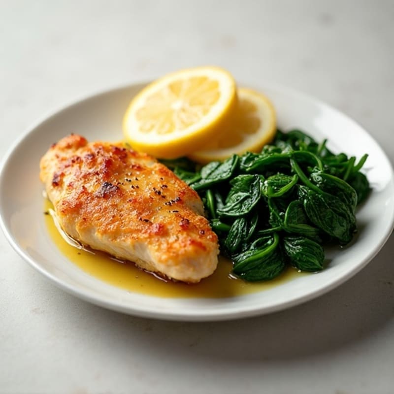Crispy Lemon Garlic Chicken with Sautéed Spinach