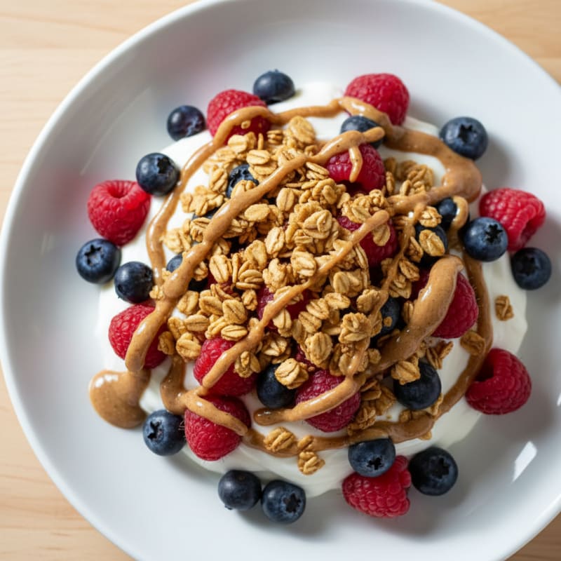 Greek Yogurt Parfait with Mixed Berries and Almond Butter