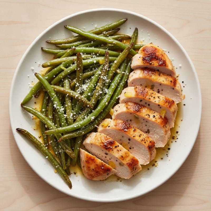 Garlic-Herb Roasted Green Beans with Savory Chicken