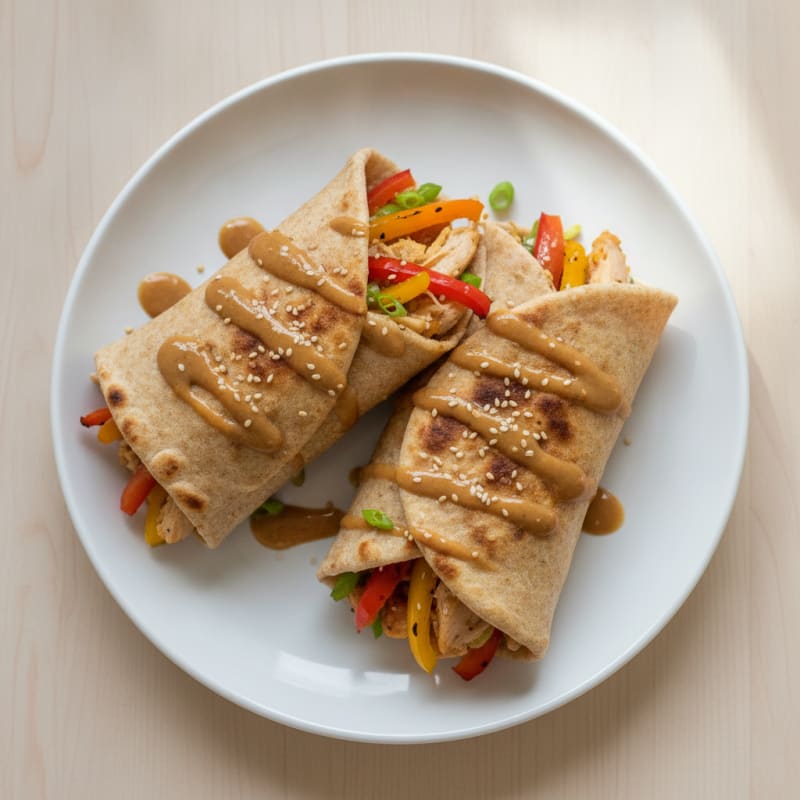 Sesame Chicken Naan Wraps with Peppers
