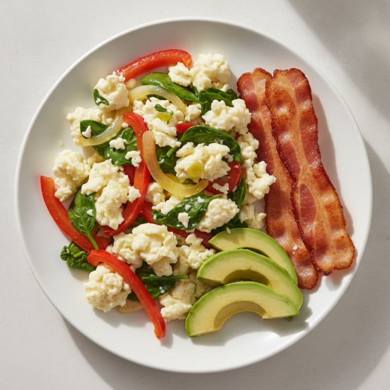 Egg White Veggie Scramble with Turkey Bacon
