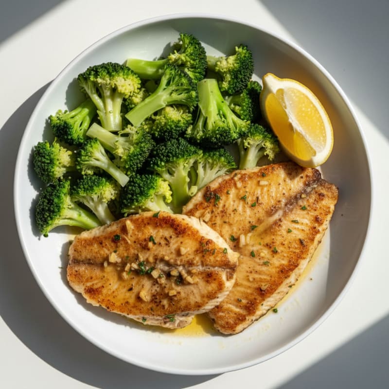 Seared Tilapia with Steamed Broccoli and Lemon