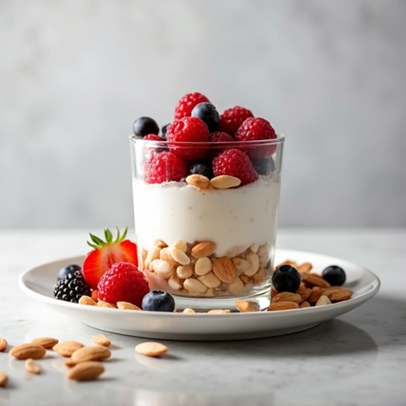 Greek Yogurt Protein Parfait with Mixed Berries and Almonds