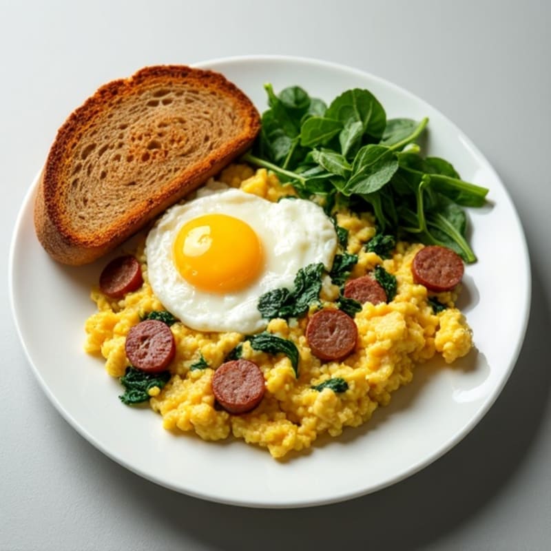 Egg White Scramble with Turkey Sausage and Spinach