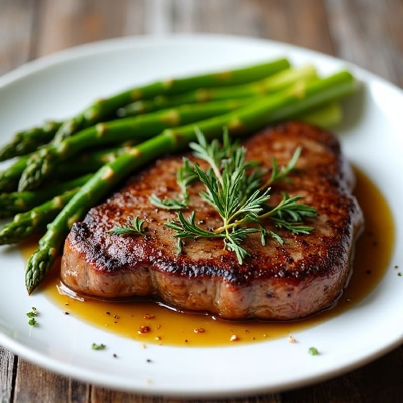 Garlic Herb Pan-Seared Beef with Roasted Asparagus