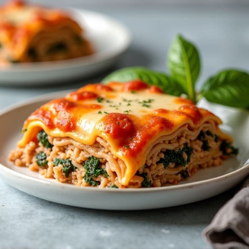 Creamy Lean Ground Turkey and Spinach Lasagna Bake