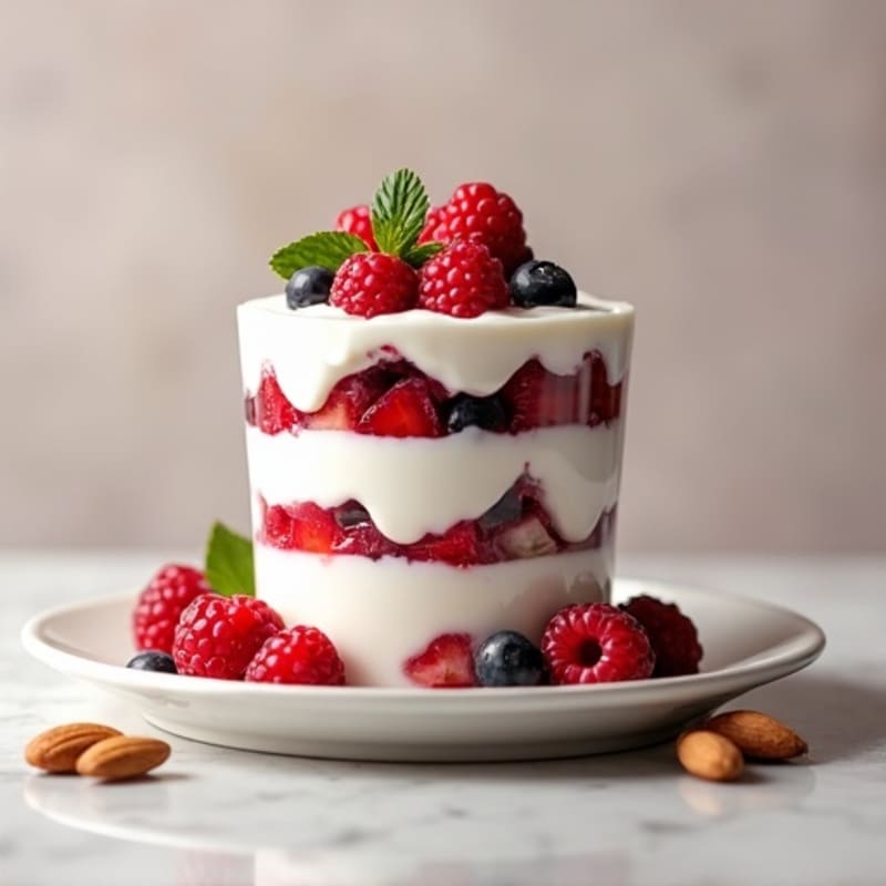Greek Yogurt Protein Parfait with Mixed Berries and Almonds