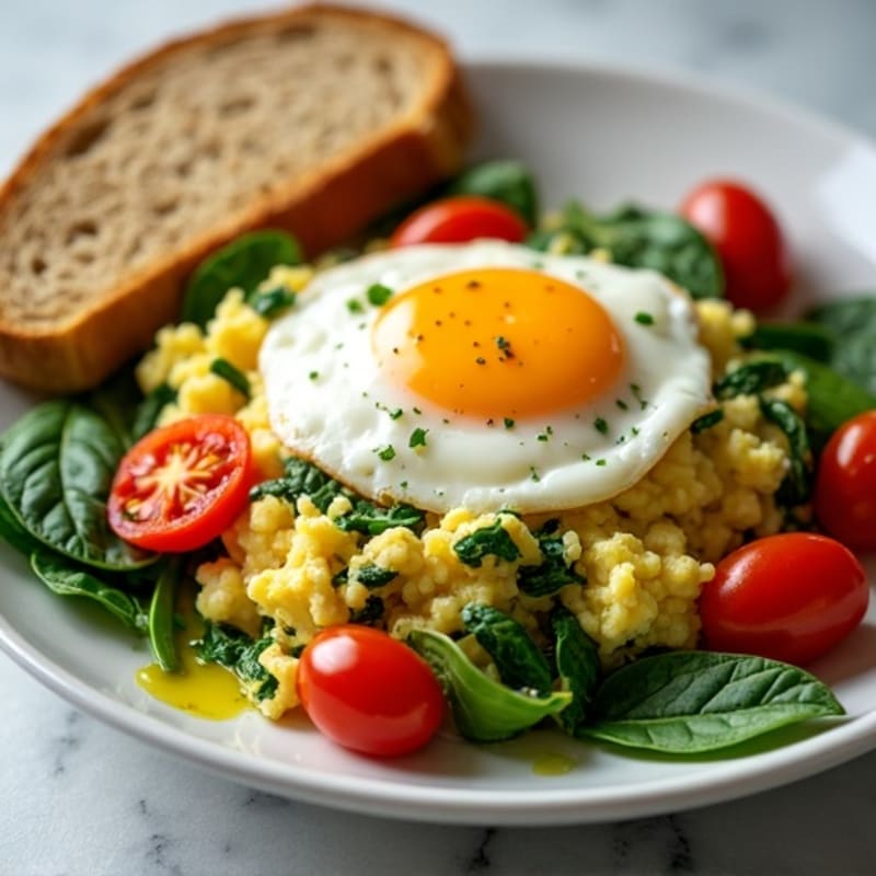 Cottage Cheese Scramble with Spinach and Cherry Tomatoes