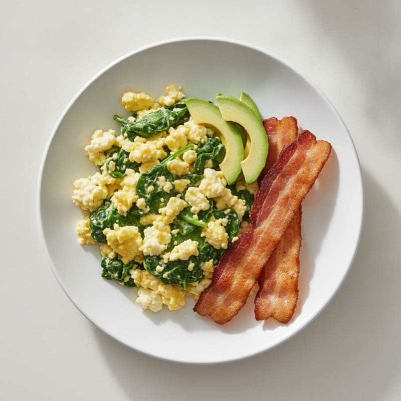 Cottage Cheese Scramble with Spinach and Turkey Bacon