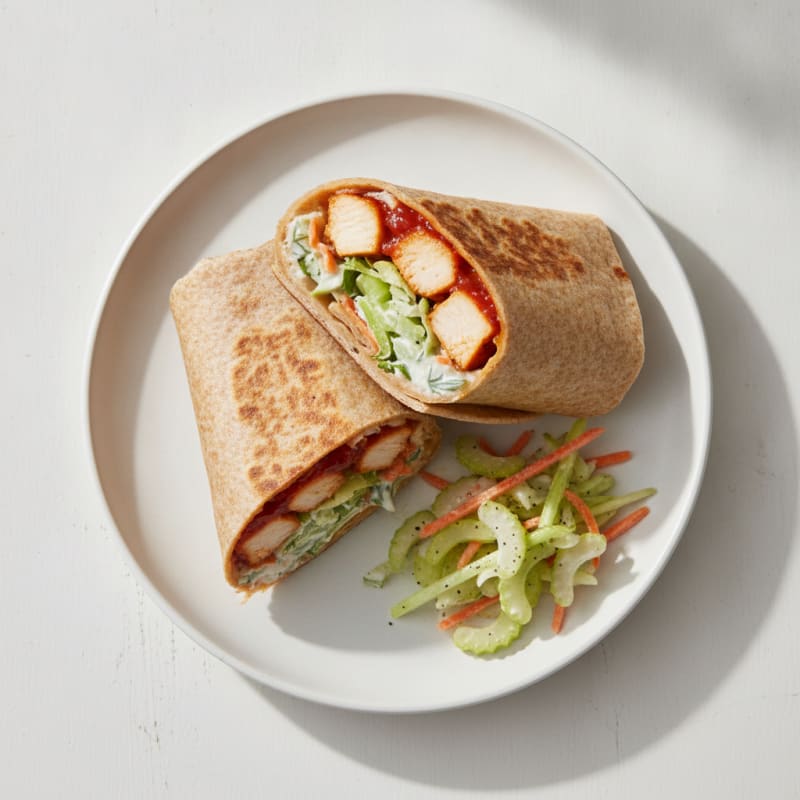 Buffalo Ranch Chicken Wraps with Celery Slaw