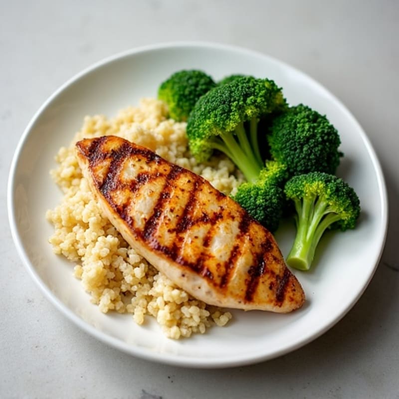 Grilled Chicken Breast with Quinoa and Steamed Broccoli