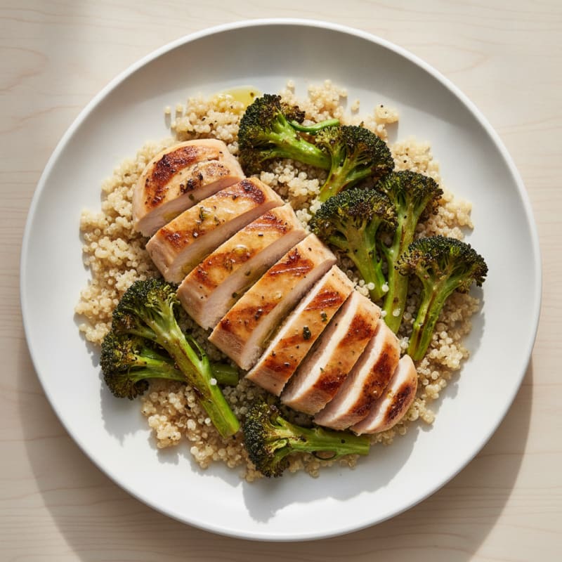 Grilled Chicken Breast with Quinoa and Roasted Broccoli
