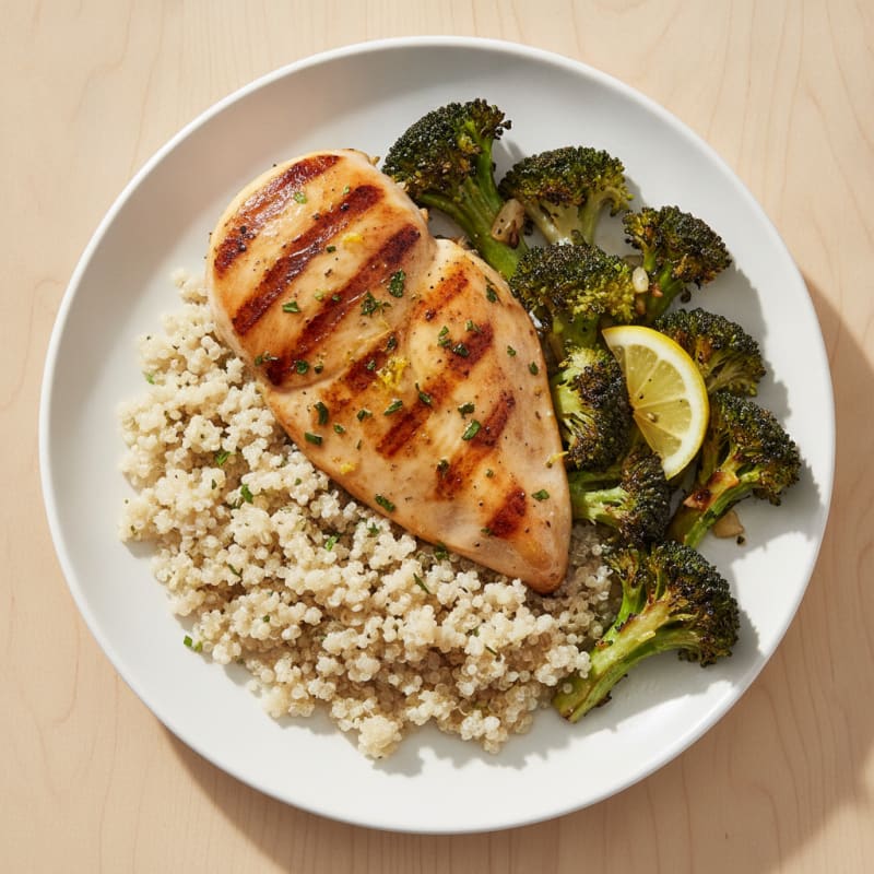 Grilled Chicken Breast with Roasted Broccoli and Quinoa