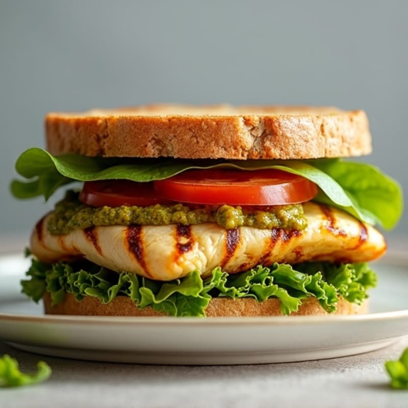 Grilled Pesto Chicken Sandwich with Fresh Greens