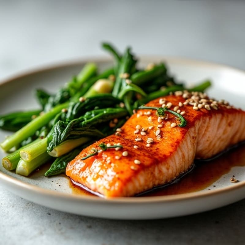 Ginger-Sesame Glazed Salmon with Asian Greens