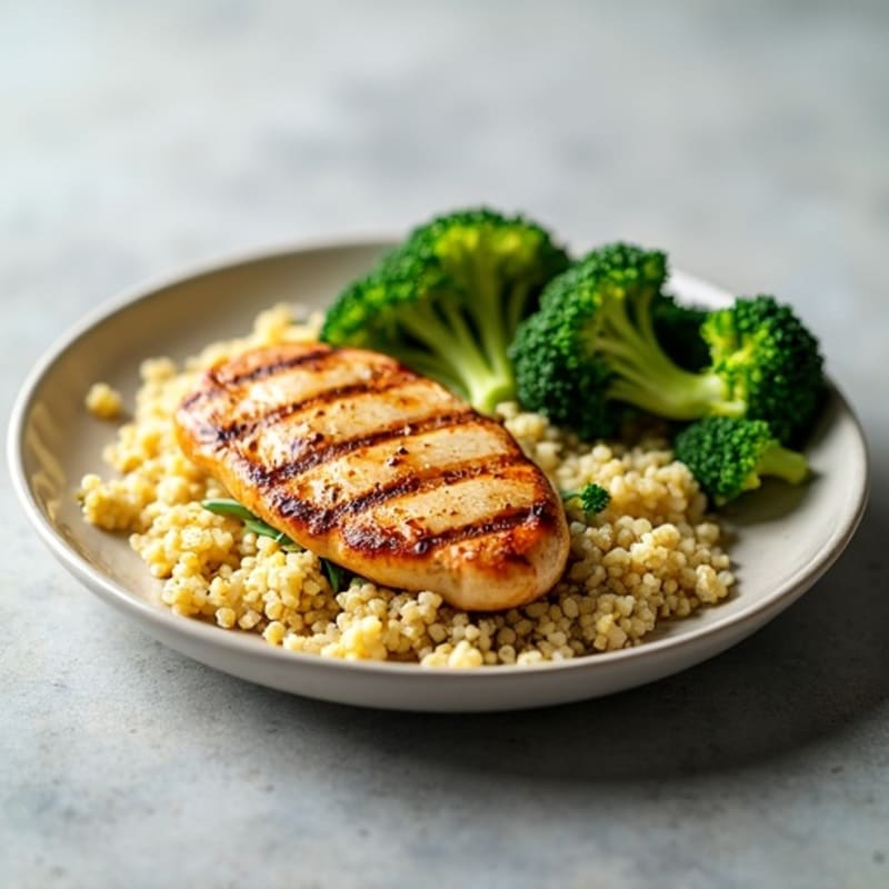 Grilled Chicken Breast with Quinoa and Roasted Broccoli