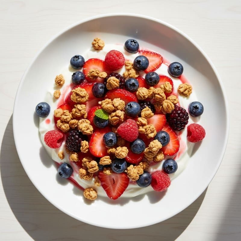 Greek Yogurt Parfait with Mixed Berries and Protein Granola