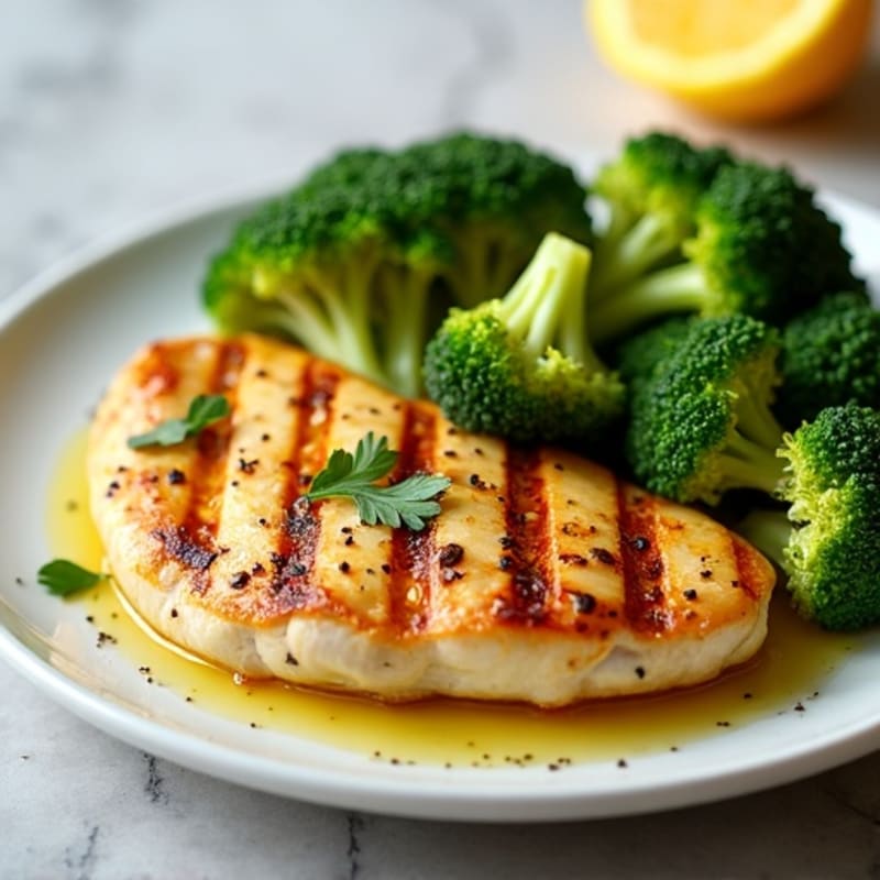 Grilled Chicken Breast with Roasted Broccoli and Lemon