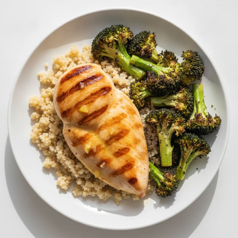 Grilled Chicken Breast with Quinoa and Roasted Broccoli